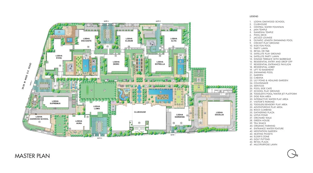 Lodha New Cuffe Parade – Residential Master Plan with Clubhouse, Gardens, Cabana Zones, and Tower Layout