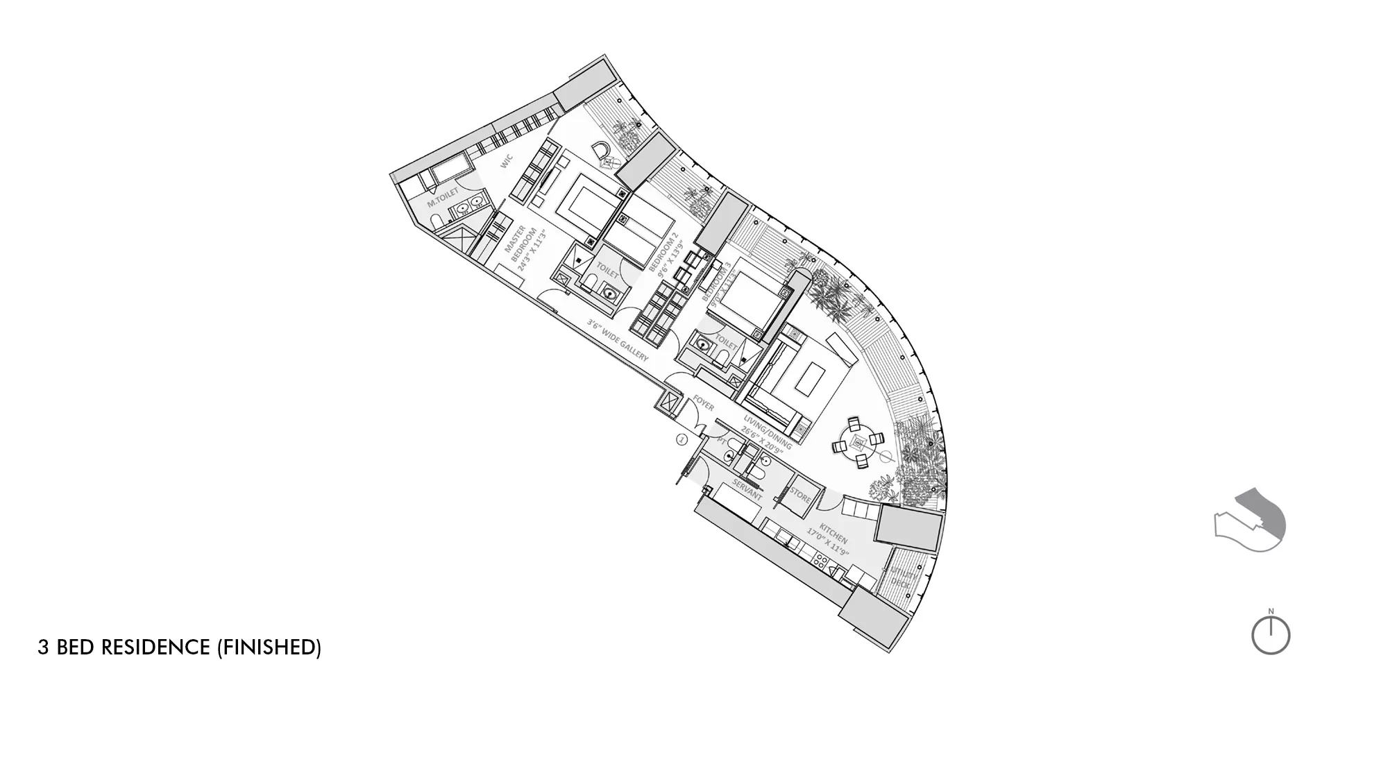 Lodha World Towers, Worli– Residential Project in Mumbai-3 Bed Finished layout
